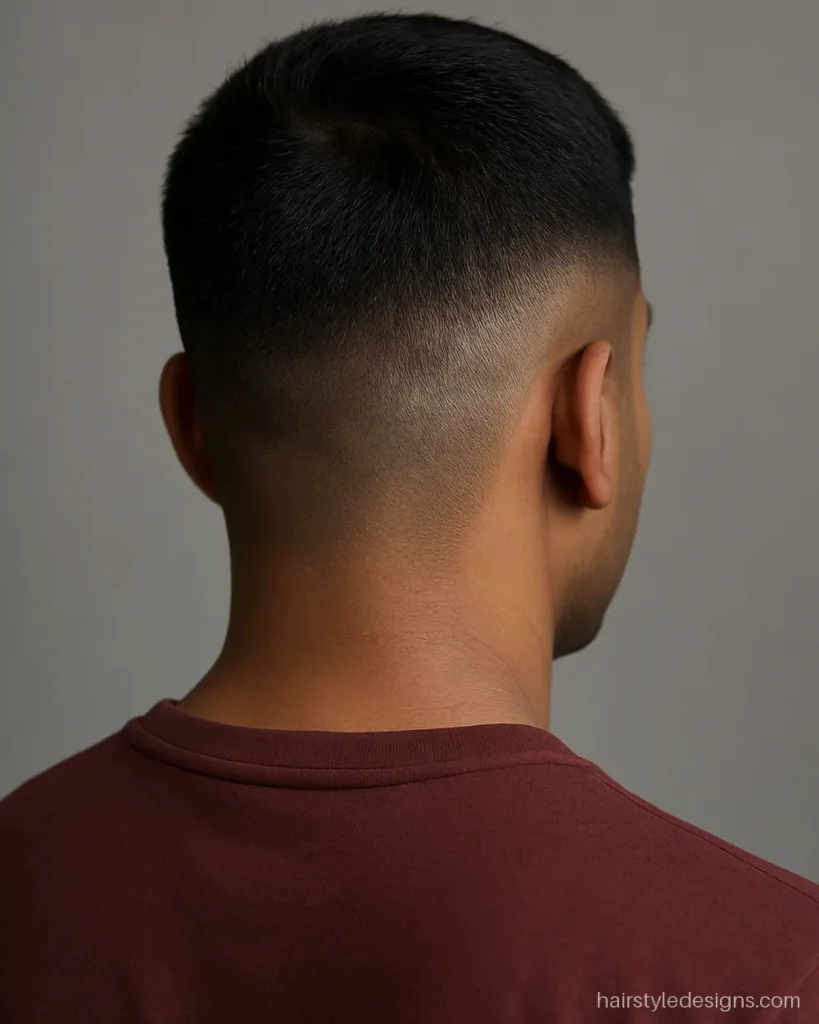 Indian military cut on thick coarse hair with a rounded back