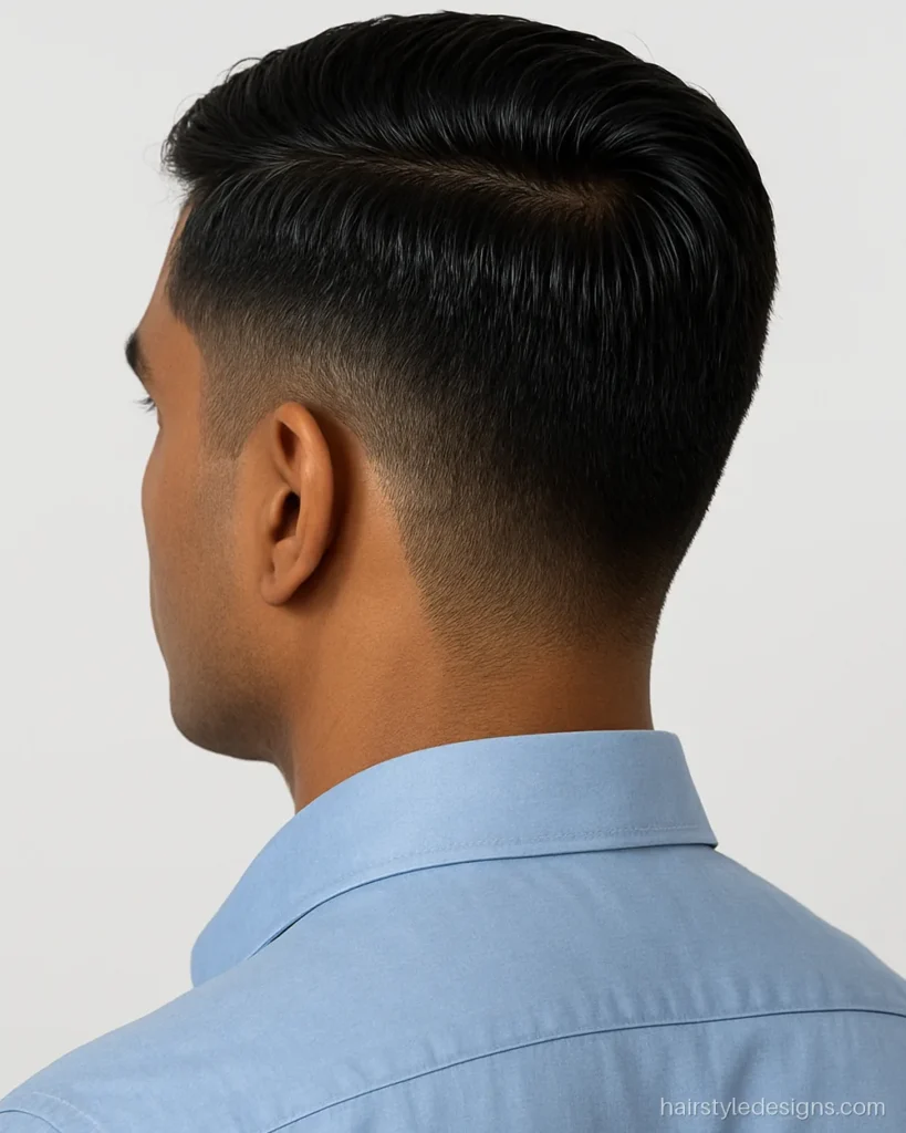 Police haircut for men with a combed top and neat tapered sides