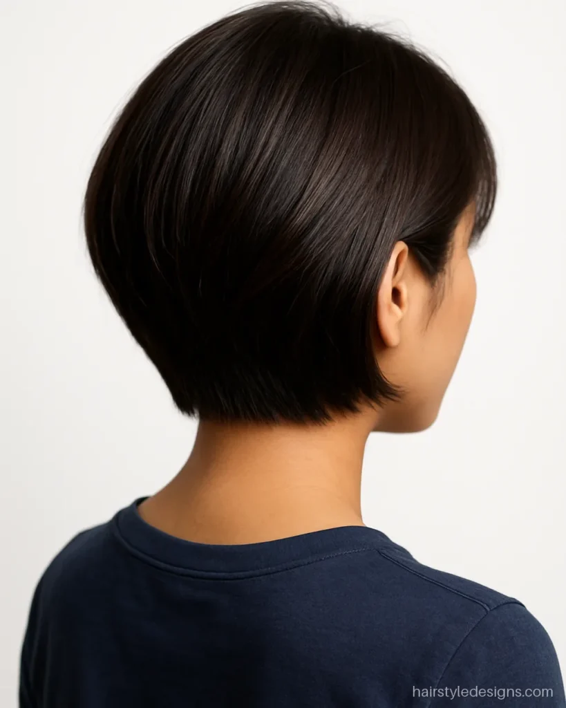 Graduated bob haircut stacked short at the back and longer toward the front