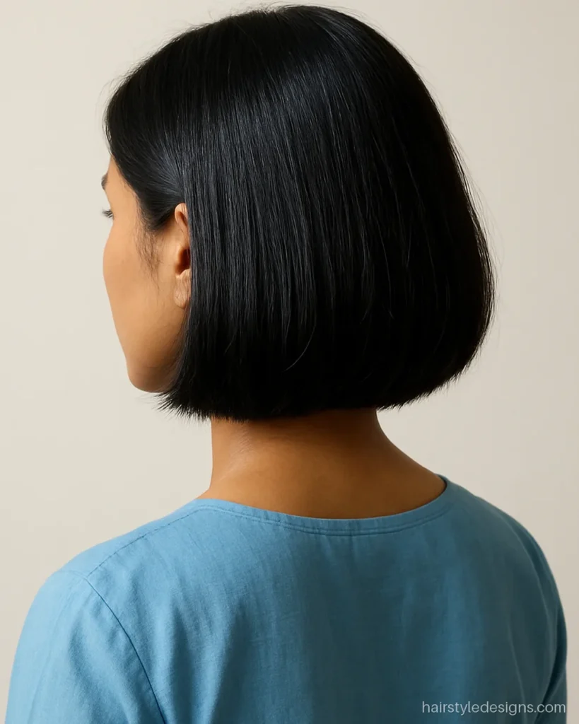 Bob haircut for round face with longer front pieces below the chin