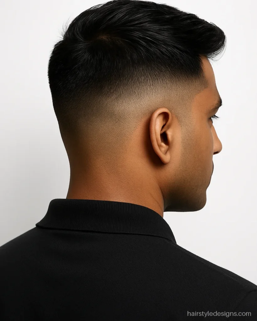 7 cut hairstyle boy with angled side line and swept top
