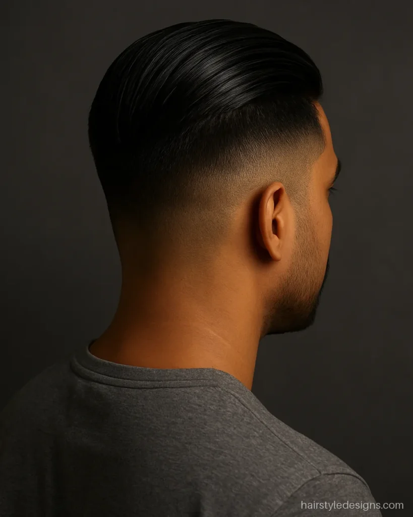 Boys hairstyle with thick hair in an undercut with a slick back