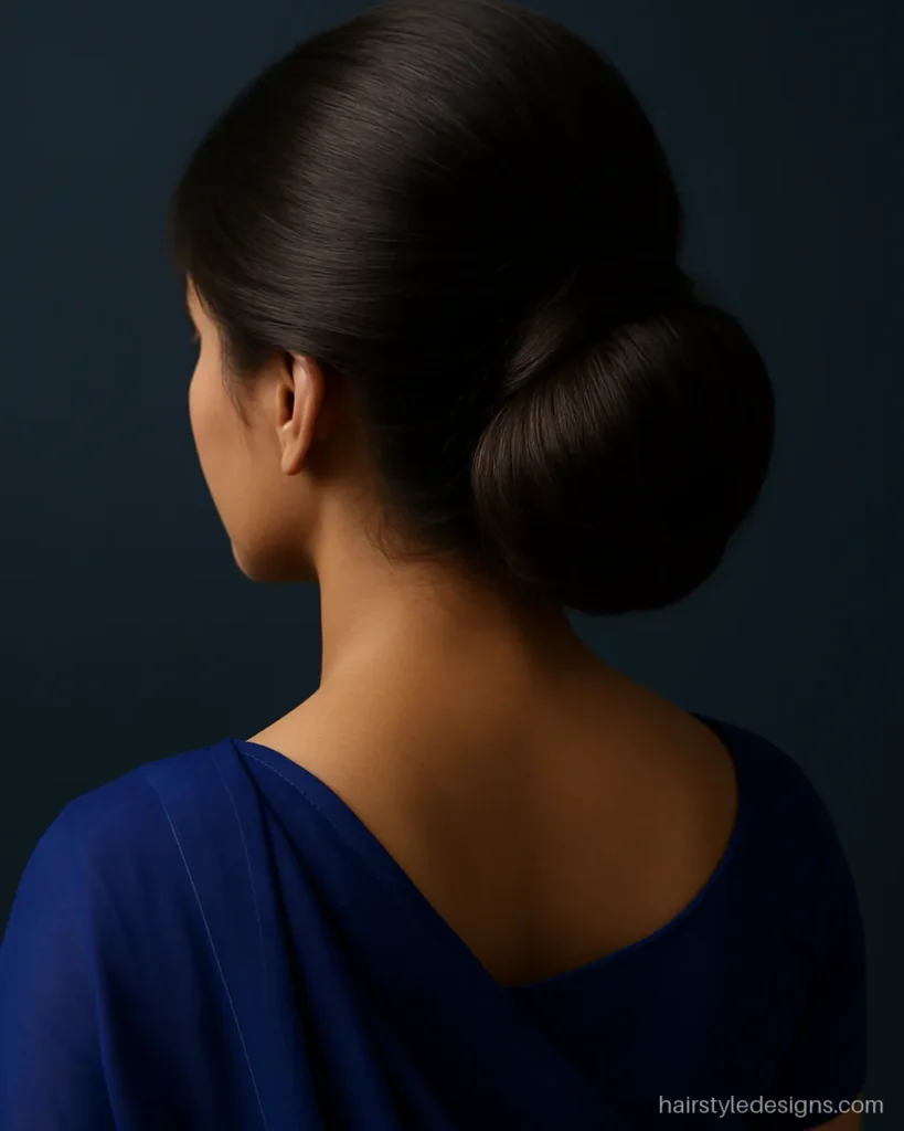Front bun hairstyle with a soft puff and a low party bun