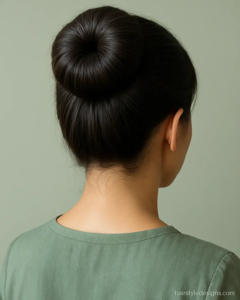 High bun hairstyle made over a bun donut for extra volume