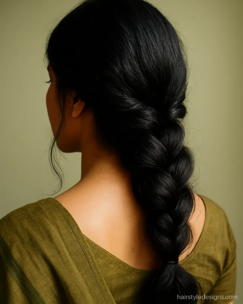 Messy juda hairstyle with loose twists for a cotton saree day