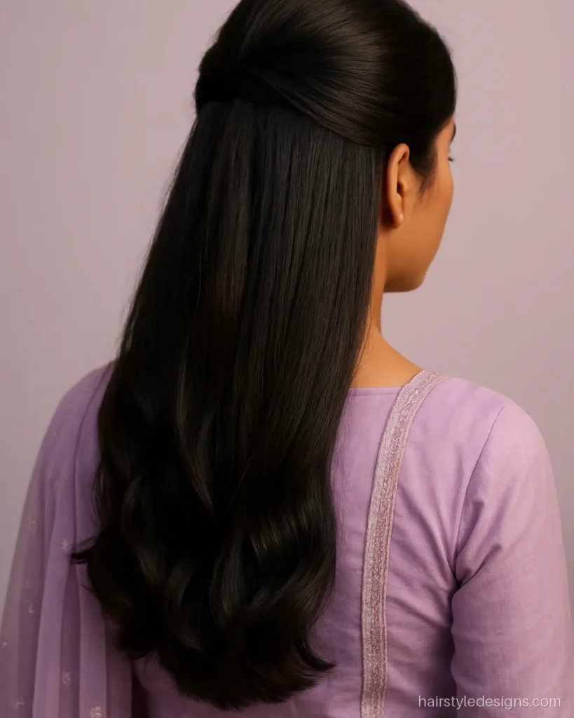 Half up puff with open waves, a hairstyle for girls for wedding functions