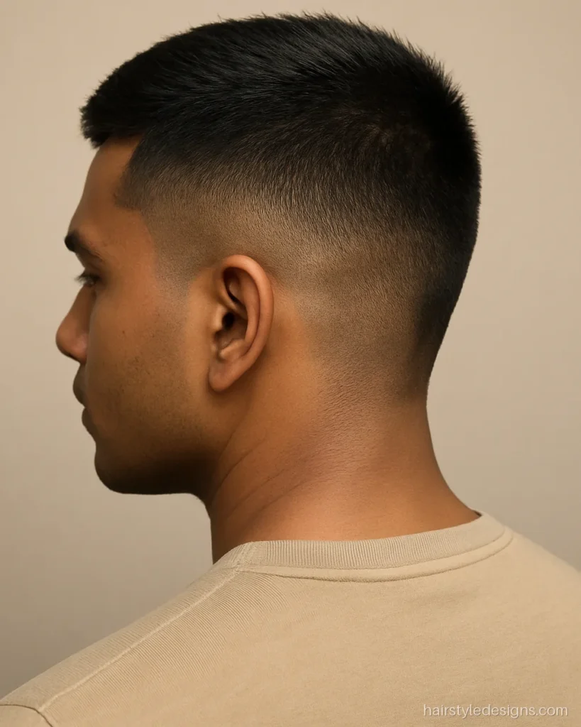 Army cutting hairstyle in fauji style, side view with very short sides