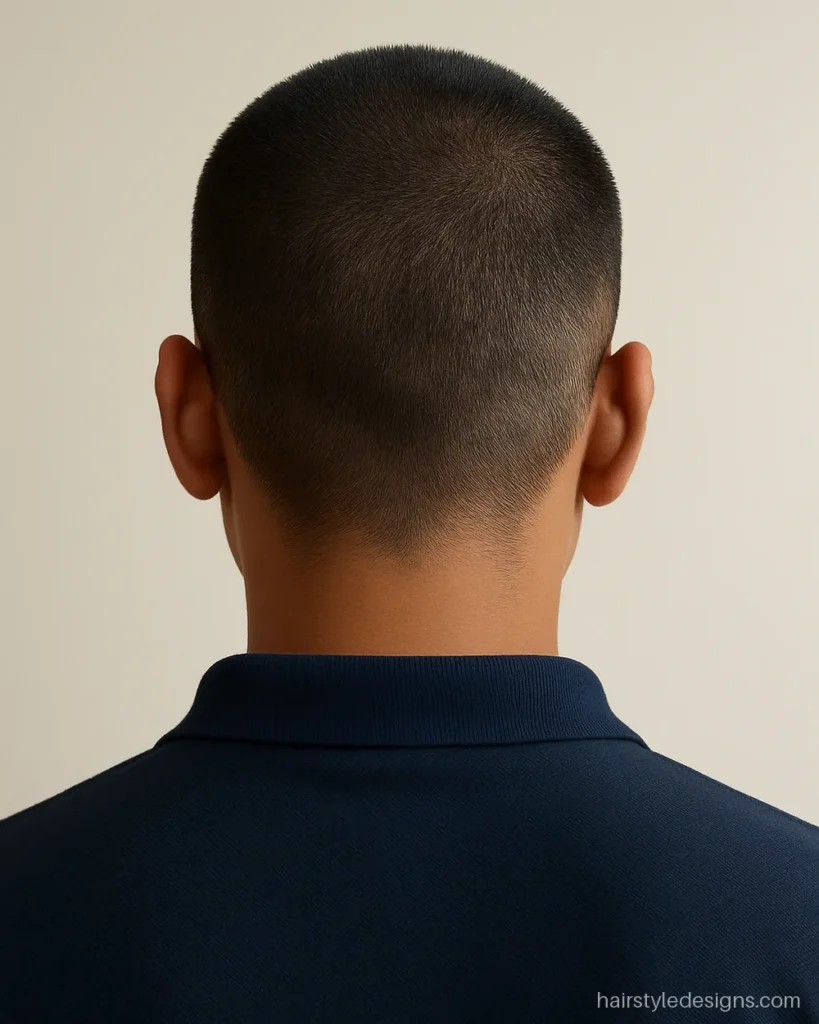 Bus cut hairstyle boy with an even number 1 clipper cut