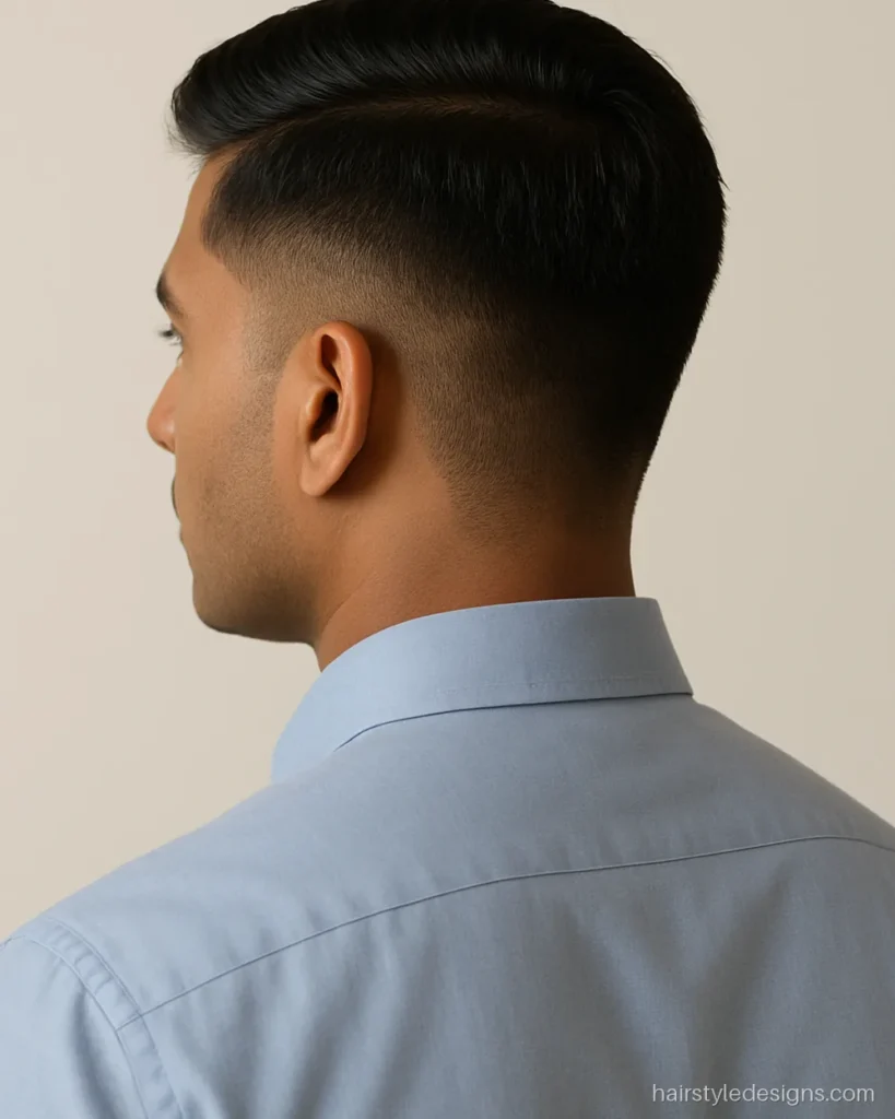 Classic crew cut hairstyle with scissor-cut top and a light side part