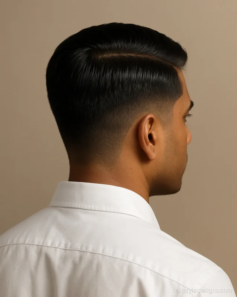 Ivy league hairstyle, a longer crew cut with a neat side part