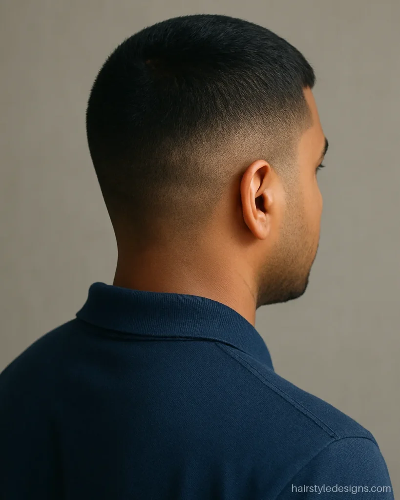 Long buzz cut hairstyle with number 4 on top and number 2 on the sides