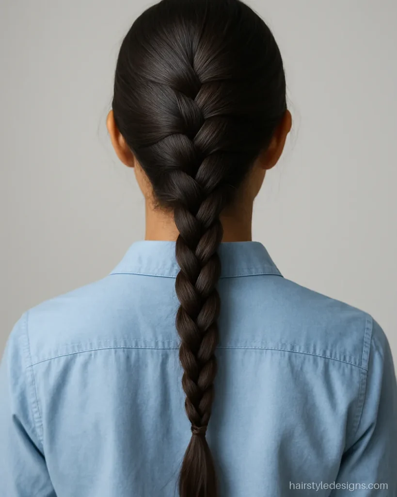 French braid hairstyle running down the centre of the head