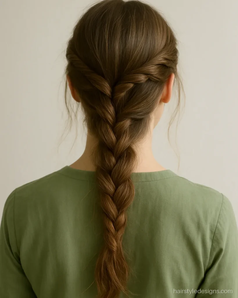 Messy braid front hairstyle with twisted front sections joining a loose braid