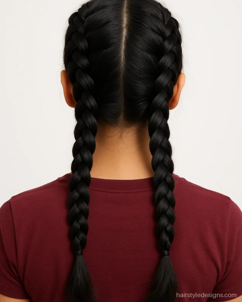 Two braids hairstyle with double Dutch braids from the forehead