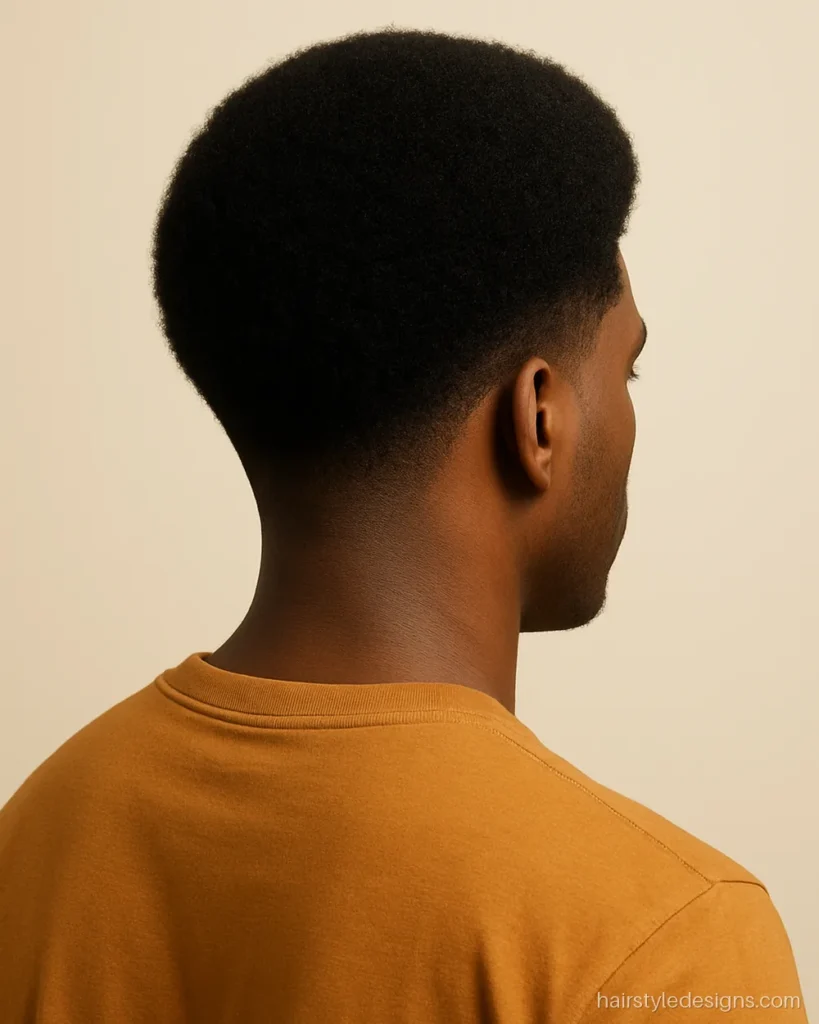 Afro hairstyle for men with a rounded shape and low taper