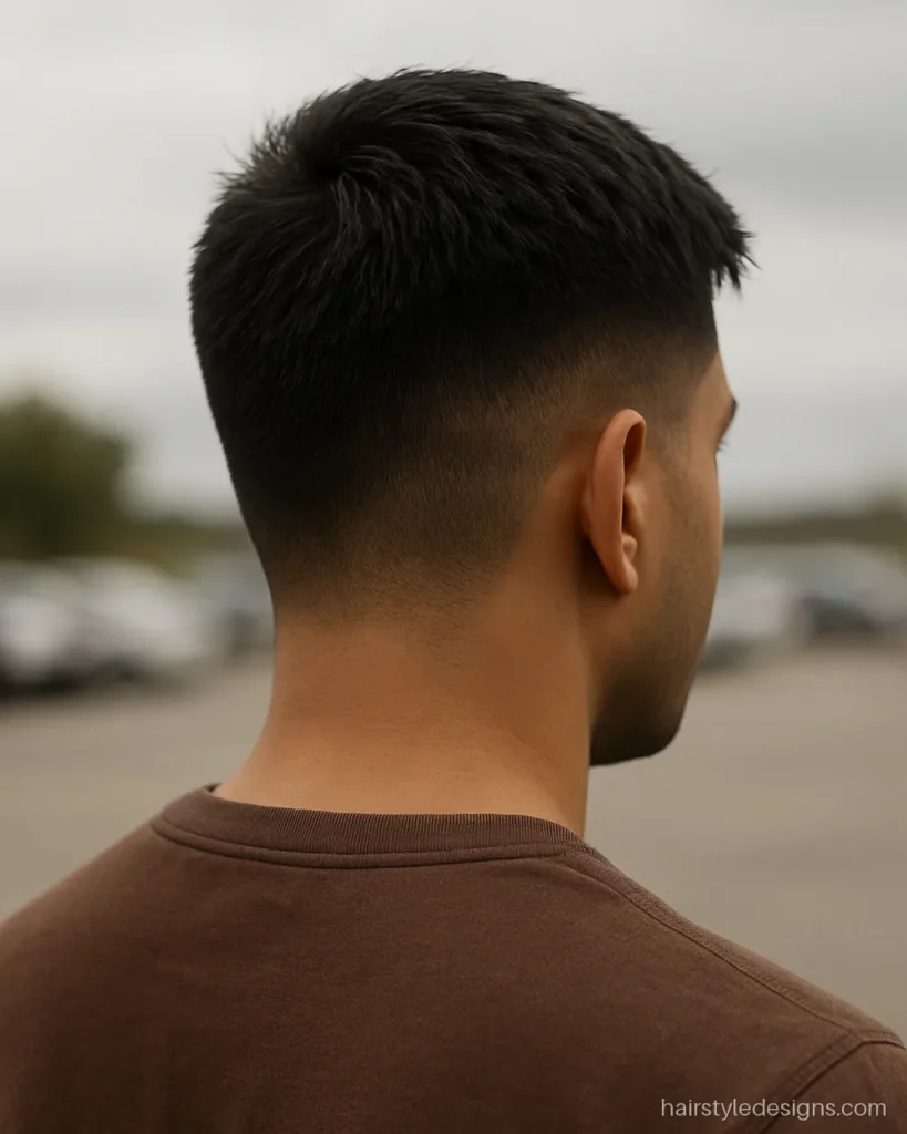 Short practical cut for bike riders with the top brushed forward