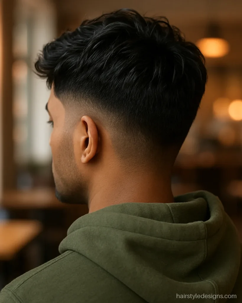 Stylish haircut for men with a low taper and a tousled 6 cm top