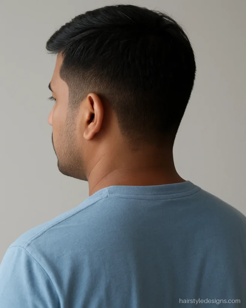 Simple hair cutting style with a normal short back and sides scissor cut