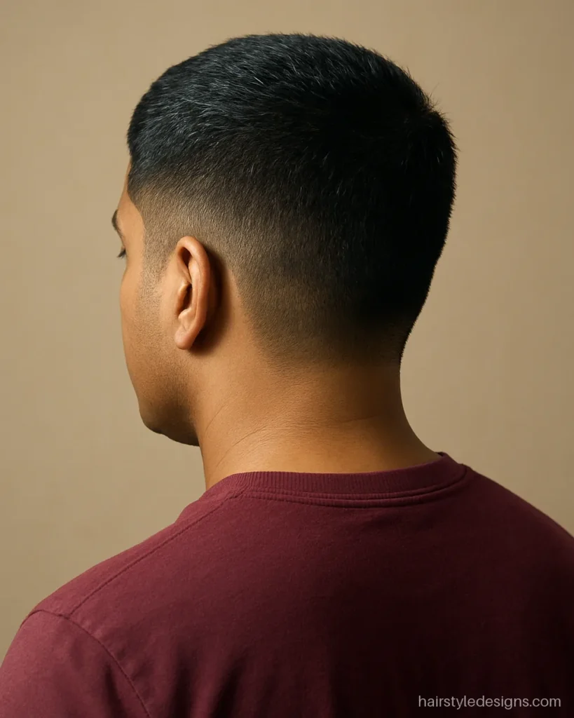 Short cut for thick coarse hair with a thinned top and number 3 sides