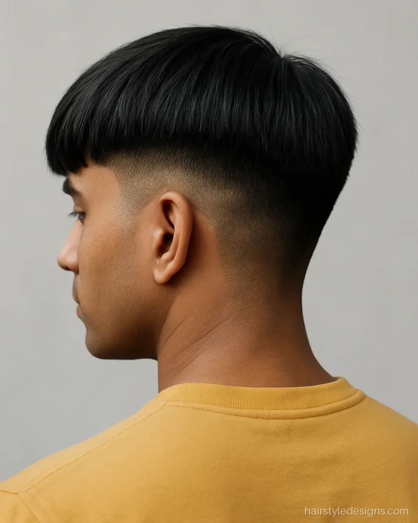New haircut for men with a two block cut and a heavy hanging top