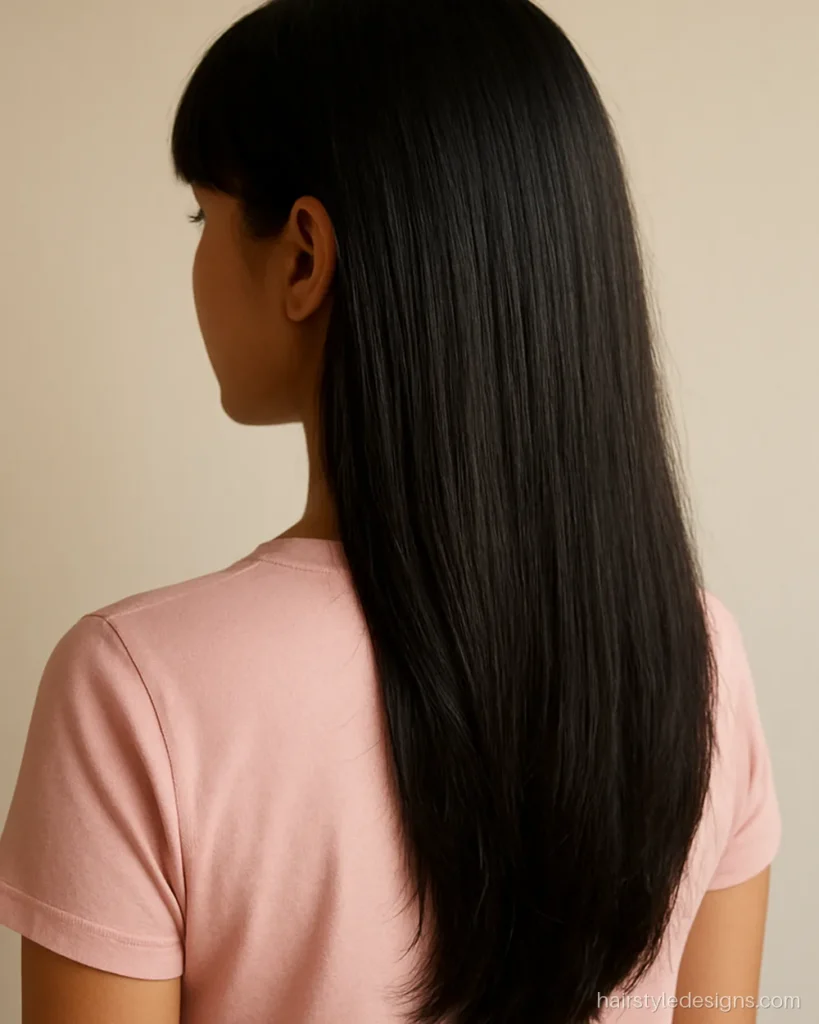 Feather cut with bangs, a light wispy fringe and feathered long lengths