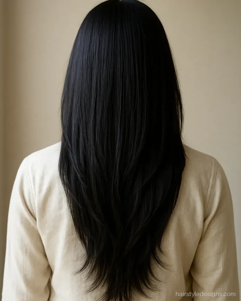 Feather cut for long hair with wispy thinned ends on straight hair