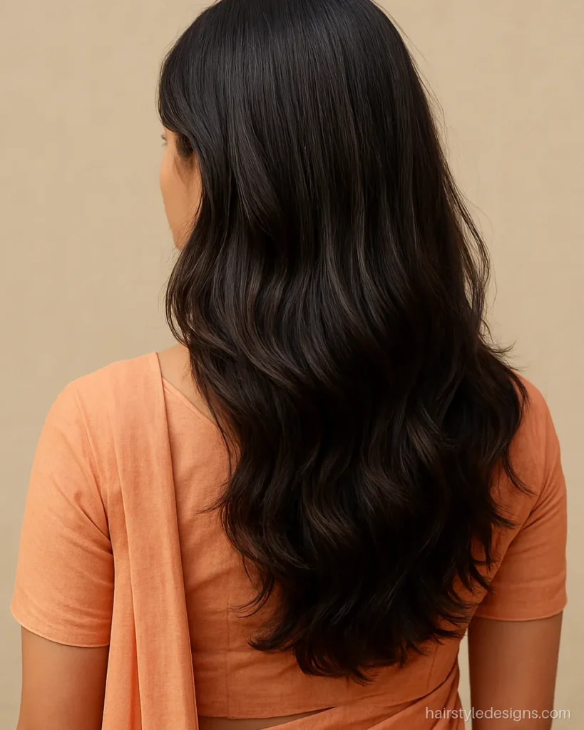 Feather cut for wavy hair with long loose waves and soft tips
