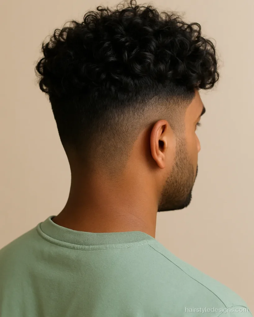 Curly undercut hairstyle with loose curls on top and short sides