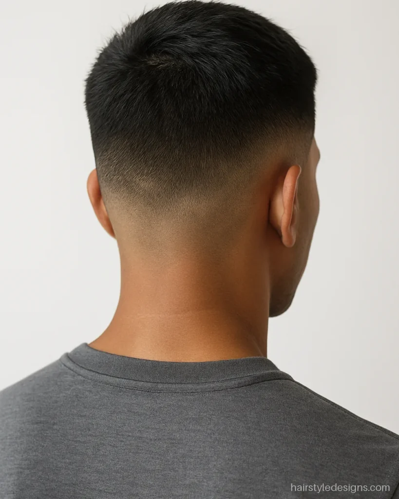 High fade hairstyle with a skin fade and very short top