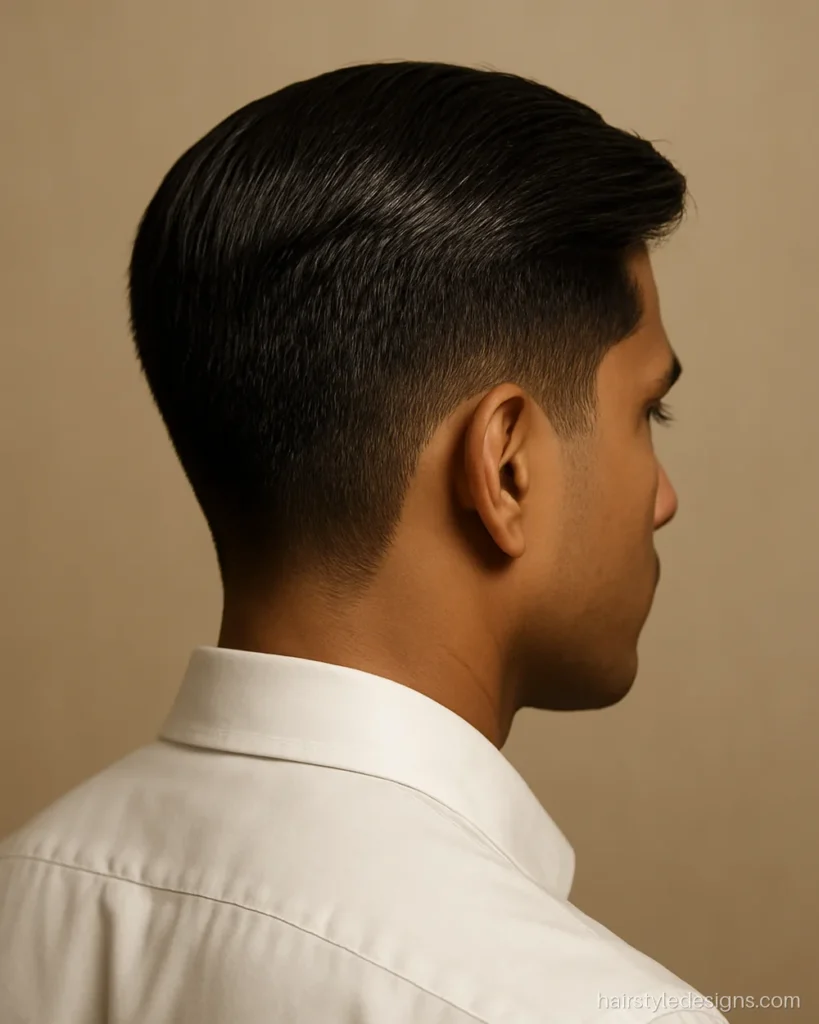 Side part taper fade hairstyle men, a neat classic taper cut