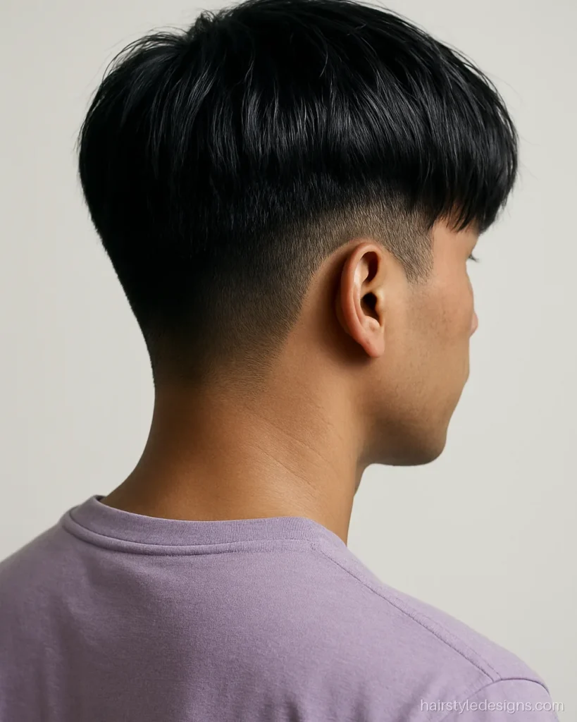 Undercut Korean hairstyle boy with a two block cut and soft fringe