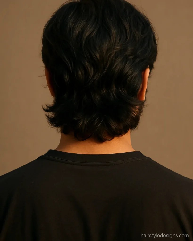 Diamond face hairstyle men look with long layers tucked behind ears