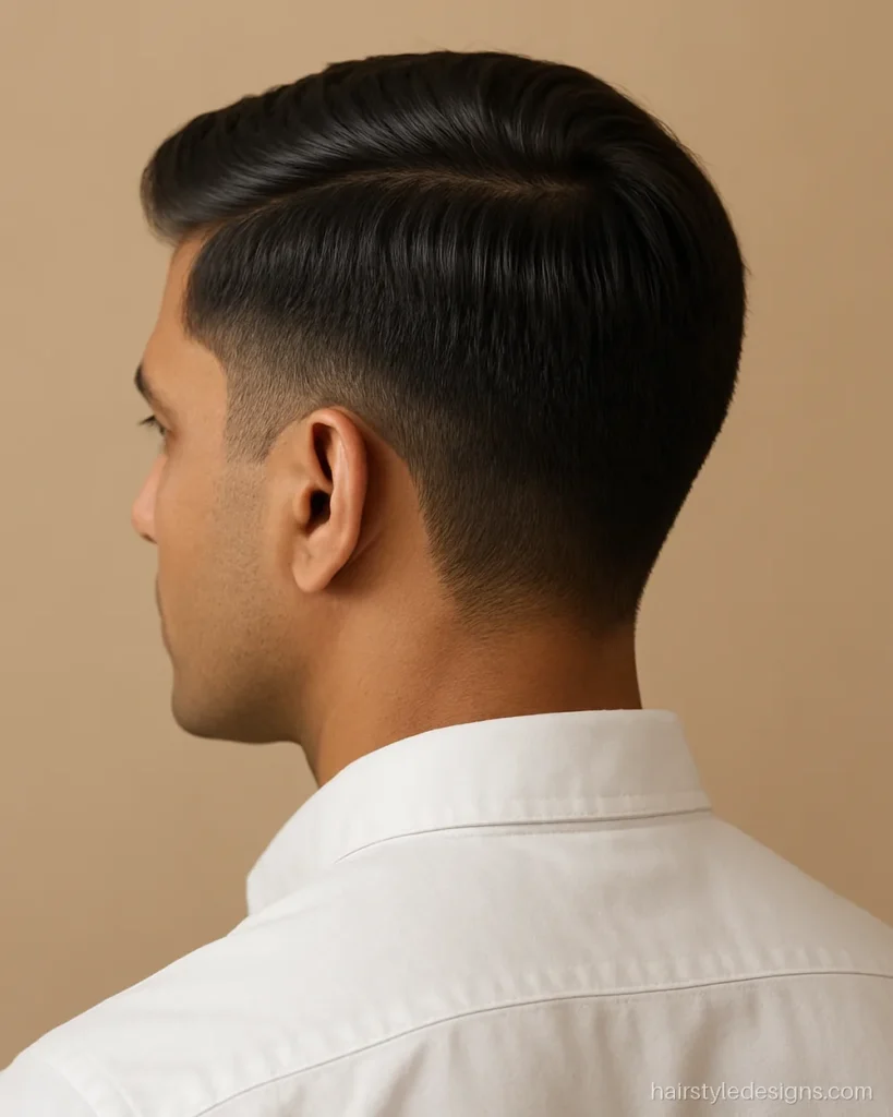 Hairstyle for square face men with a short side part and taper