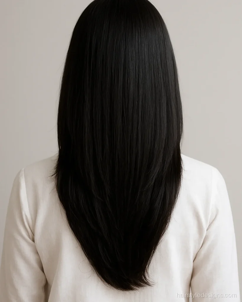 Oval shape face hairstyle girl with long layers and a clean centre part