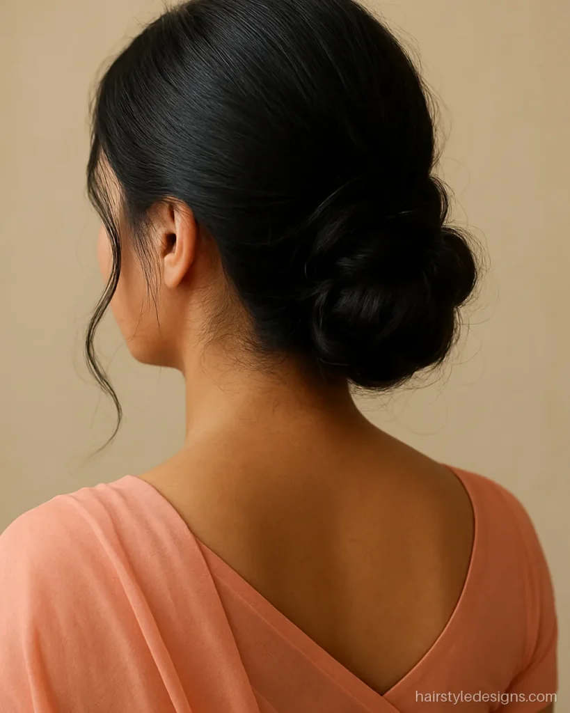 Hairstyle for square face women with a loose low side bun and soft strands
