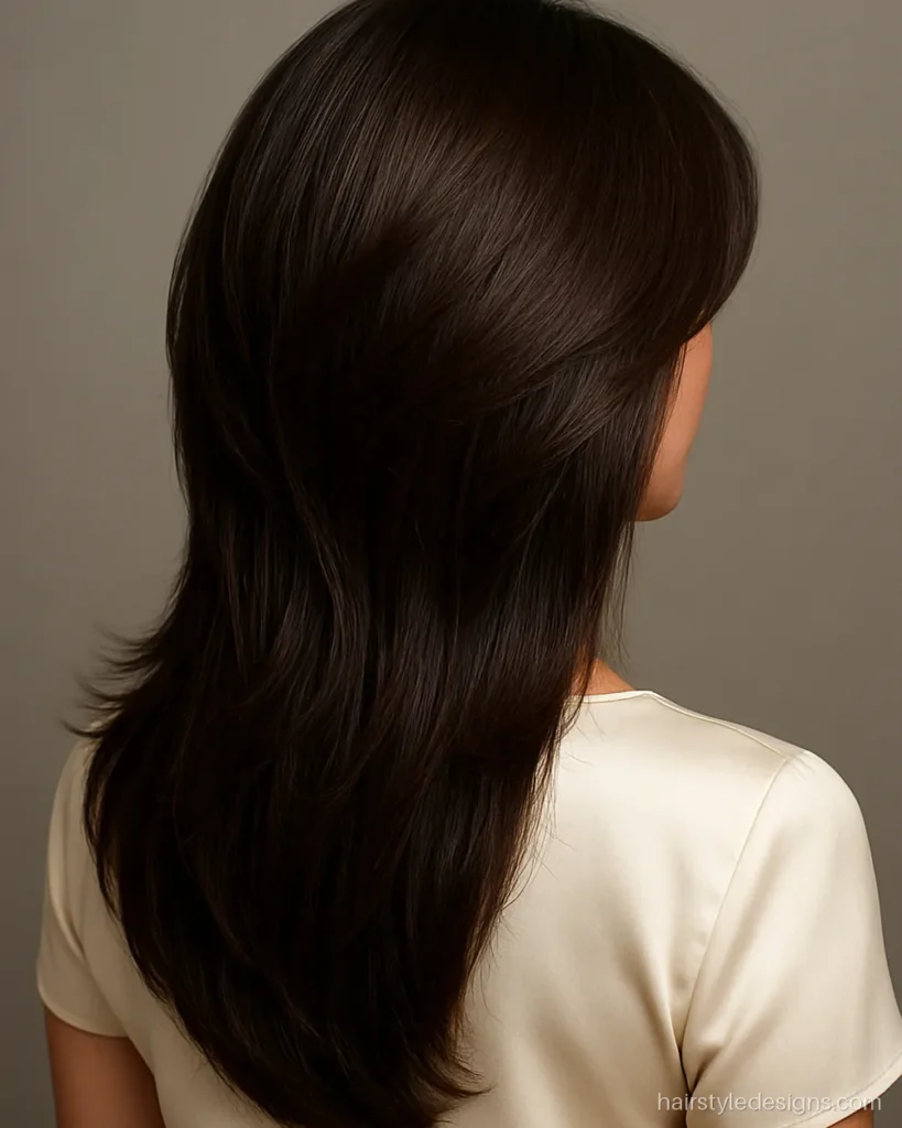 Butterfly cut hairstyle with short face-framing layers and long bouncy lengths