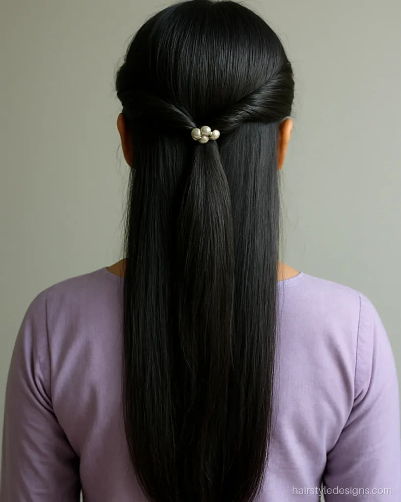 Front hairstyle with rolled twists on both sides meeting at the back