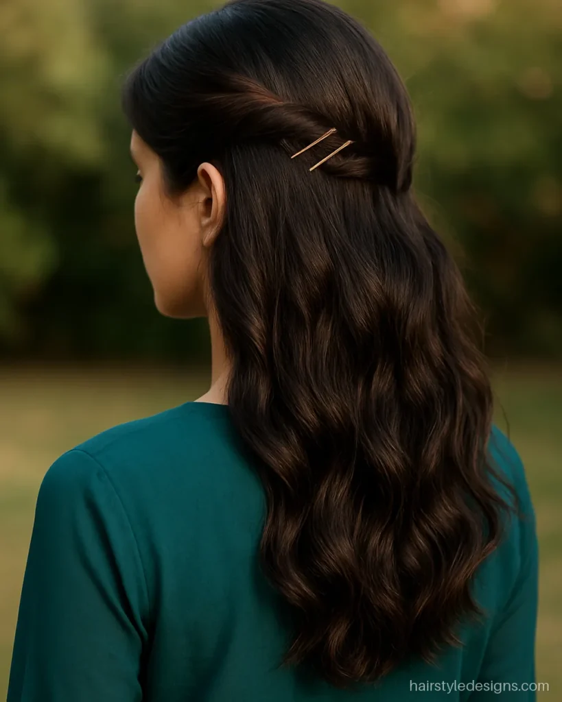 Girls hairstyle with the front twisted and swept to one side behind the ear