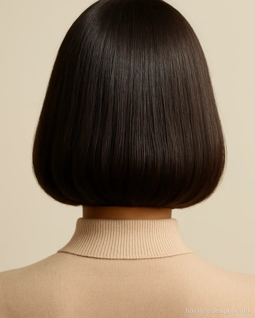 Korean hairstyle girl lob with inward C curl ends and glossy finish