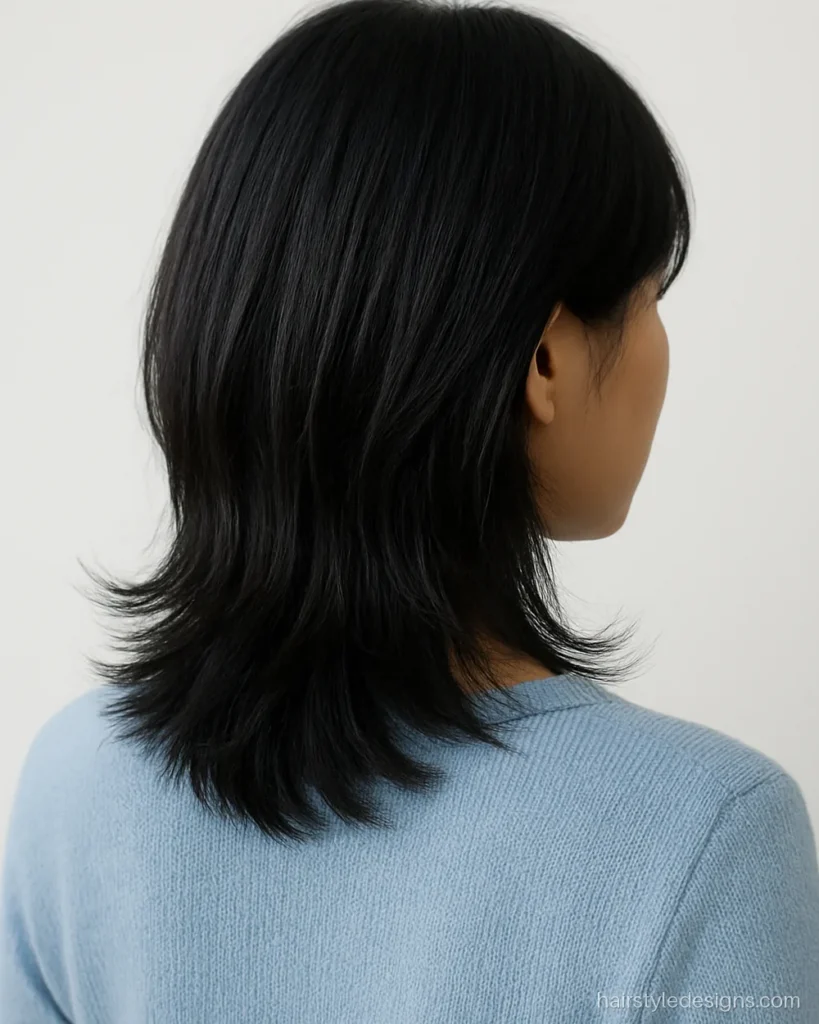Korean girl hairstyle hush cut with soft feathered layers at medium length