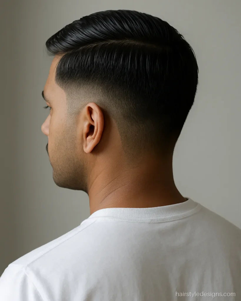 Classic men hairstyle with a low taper and a neat side part combed over