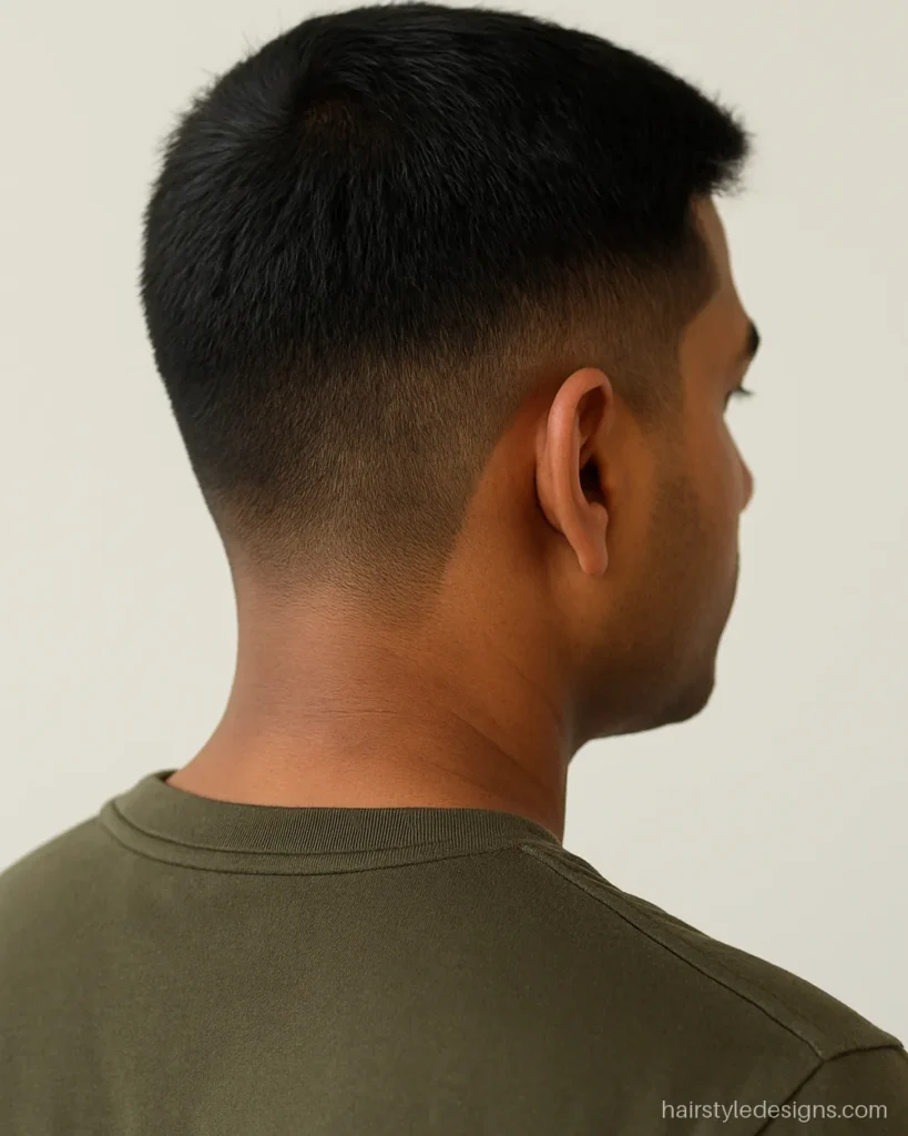 Gents hairstyle classic crew cut with short tapered sides and a short top