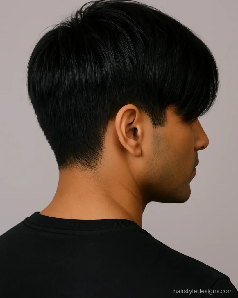 Medium side swept men hairstyle with a layered fringe across the forehead