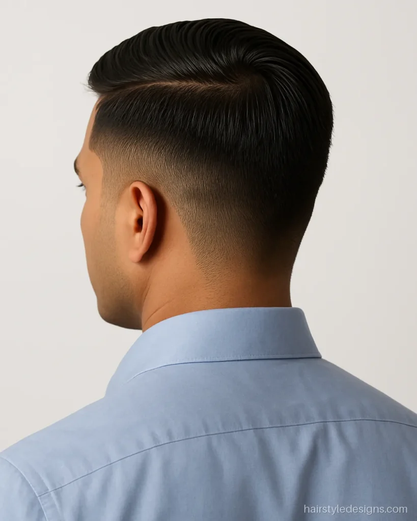 Best hairstyle for men at the office with a hard part and low fade