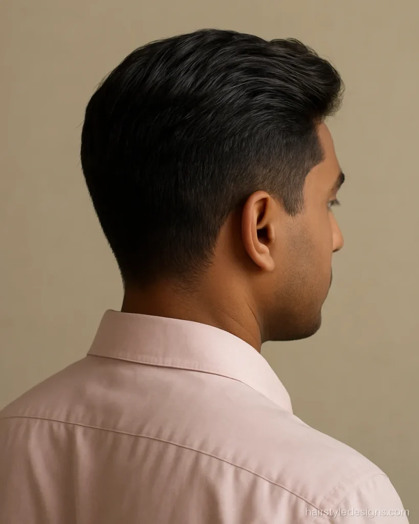 Simple office men hairstyle with short scissor sides and top brushed back