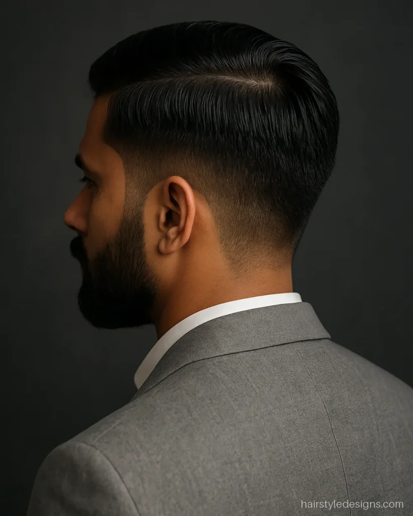 Men hairstyle with beard and a neat side part for office wear