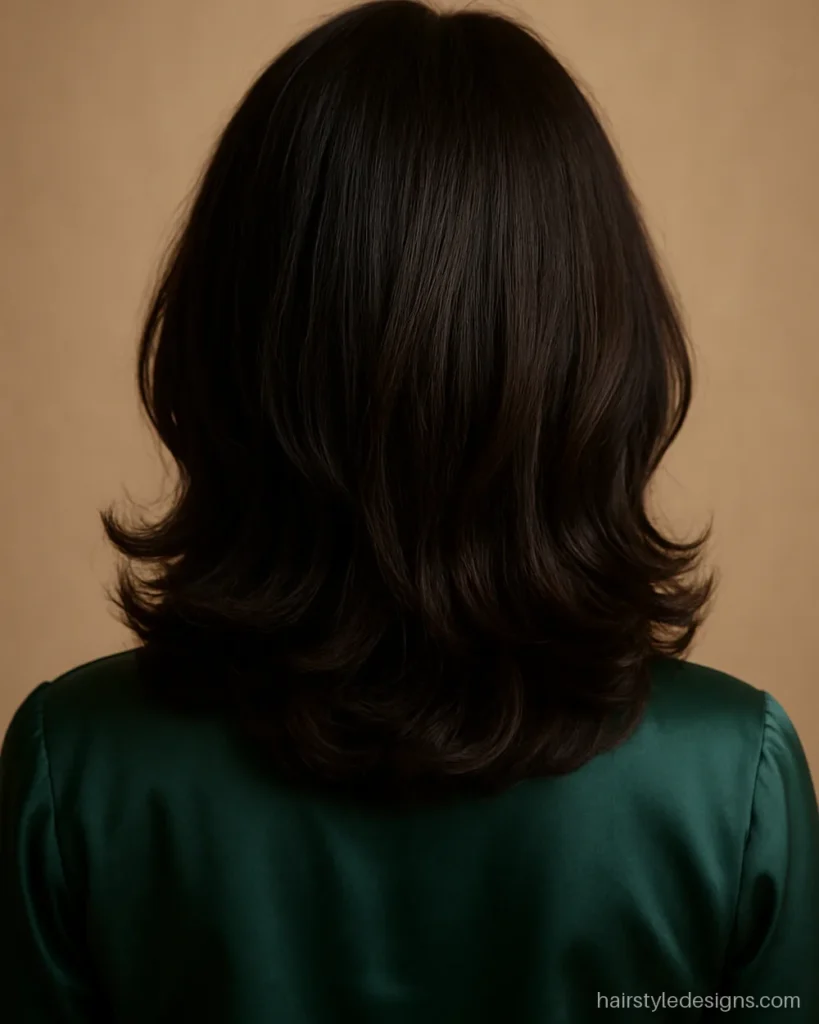 Medium butterfly haircut for women with curled ends and crown lift