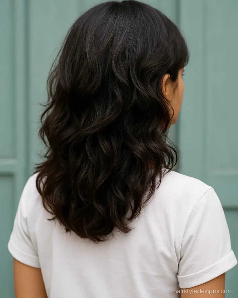 Butterfly cut on wavy hair left to air dry with soft layers
