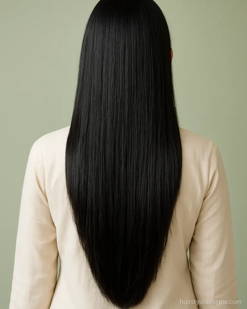 Long hair cutting style for female with two visible steps at the back