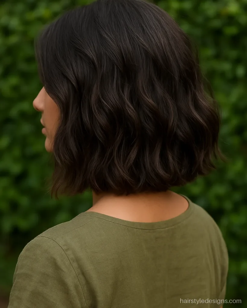 Haircuts for girls with medium hair as a textured wavy lob with deep side part